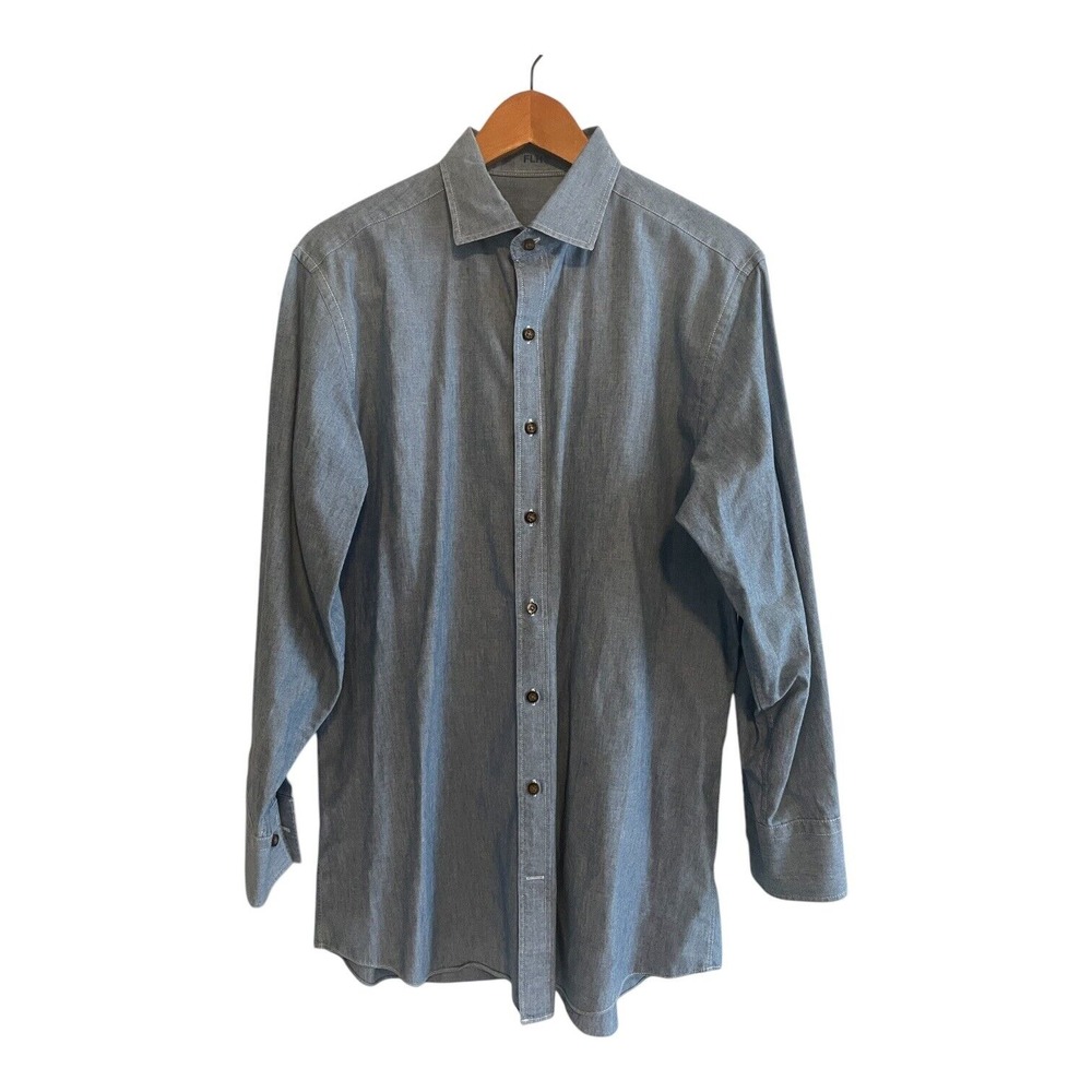 J.Hilburn Button Up Shirt Men's Size Medium Blue Chambray Italian Fabric - Picture 1 of 4